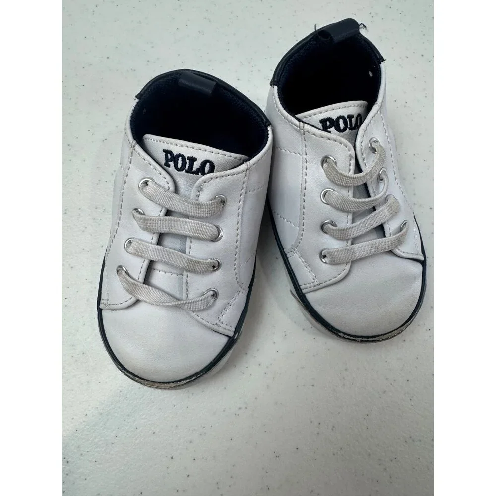 Polo‎ Ralph Lauren Baby Sneakers White W/ Bear Patch Size 3